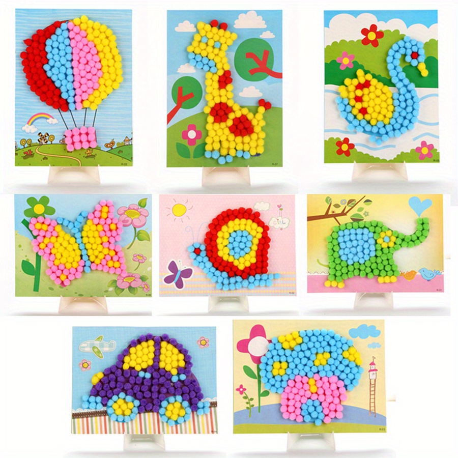 Art Craft Handmade - 2pcs 16x21cm Colorful Pom-Pom Painting Animal