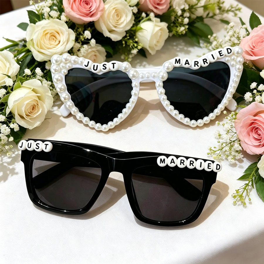 Art Craft Glasses - 1/2 PCS Just Married Faux Pearl