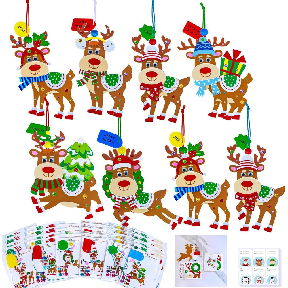 Art Craft Winter - 24 Sets DIY Xmas Reindeer Ornaments