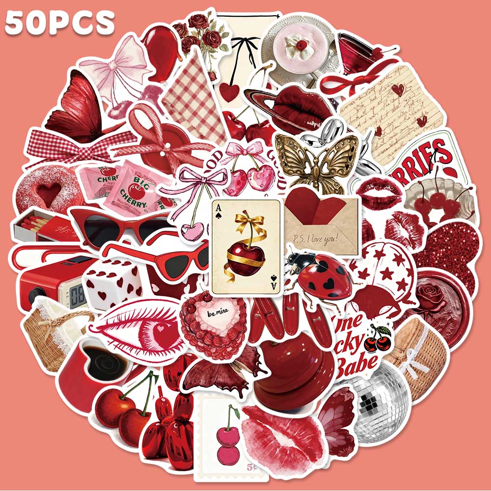 Artwork Craft - 50pcs Cherry Coloured Graffiti Sticker Fashion