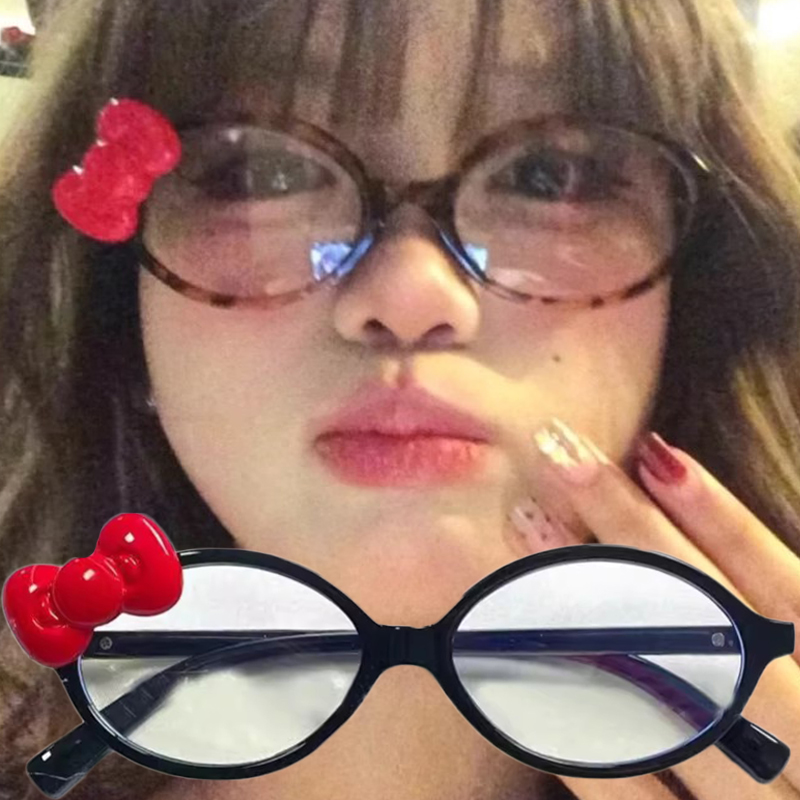 Y2K Red Bow Oval Glasses Red L - Art Craft Glasses review and price