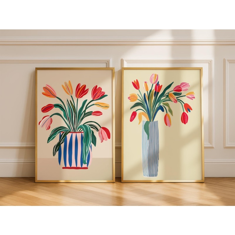 2pcs Tulip Flowers Canvas Wall - Art Craft Vase review and price